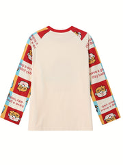 Cartoon Print Pajama Set Long Sleeve Top & Pants