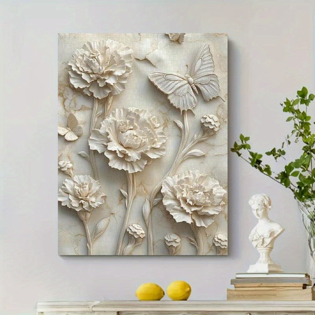 3D Relief Jigsaw Puzzle Carnations & Butterflies on Marble Grained Background