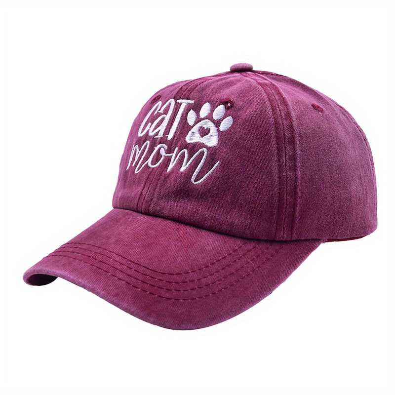 Cat Dog Mom Baseball Cap Vintage Embroidered Washed Distressed Dad Hat