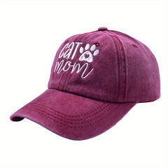 Cat Dog Mom Baseball Cap Vintage Embroidered Washed Distressed Dad Hat