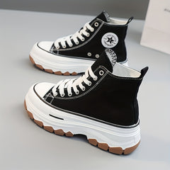 Women's High Top Canvas Shoes Lace Up Platform Sneakers