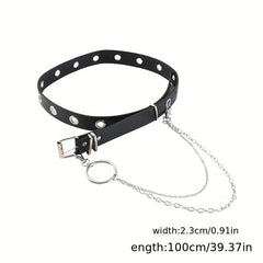 Detachable Chain Tassel Rivet Belt Punk Hip Hop PU Belt Women Vintage Waistband