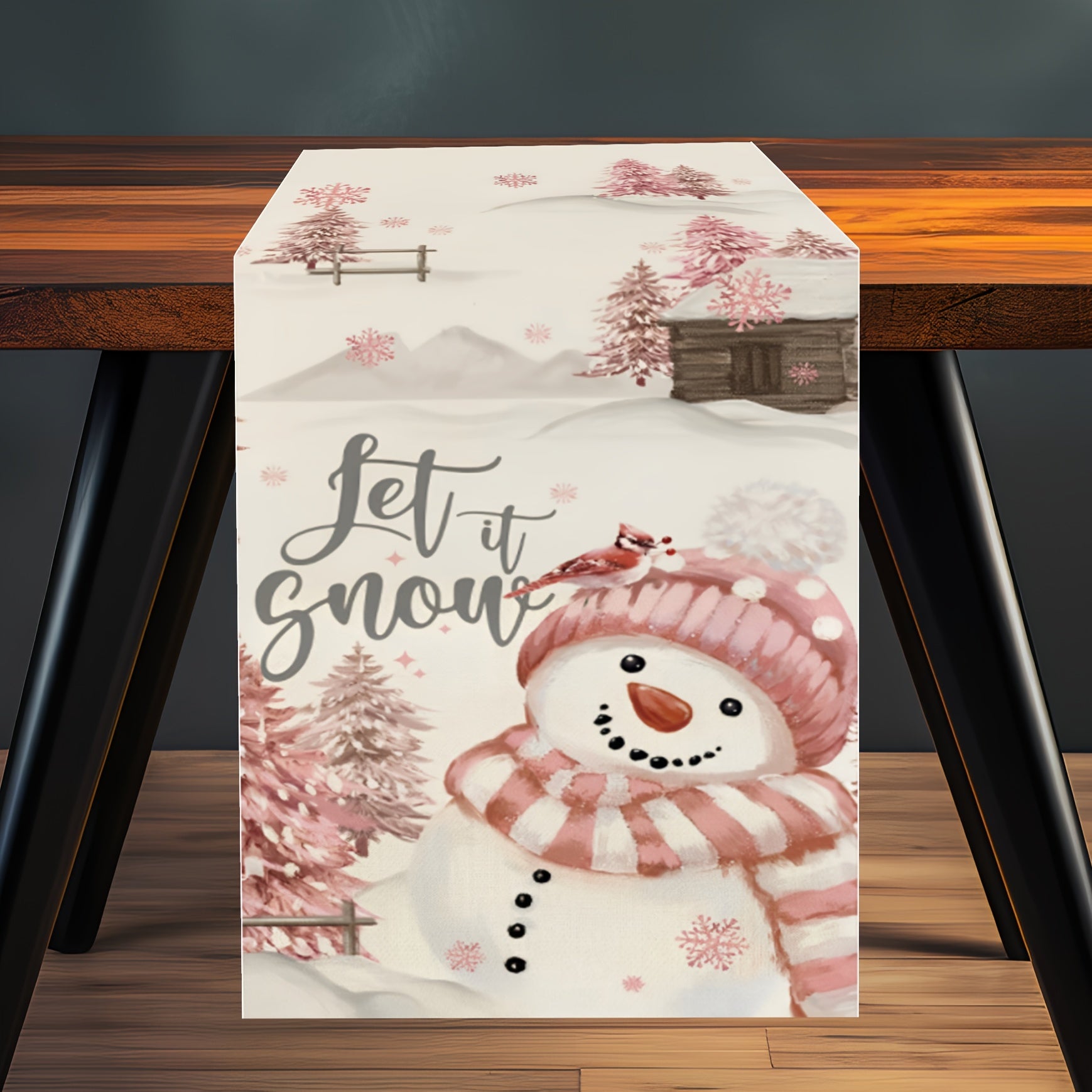 Polyester Merry Christmas Table Runner Snowman Pattern