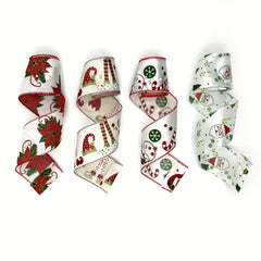 4 57M Christmas Wired Ribbon Xmas Tree Santa Flower Burlap Ribbon Wired Edge
