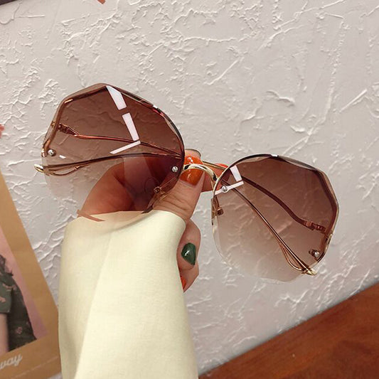 Rimless Round Sunglasses Gradient Lens UV400