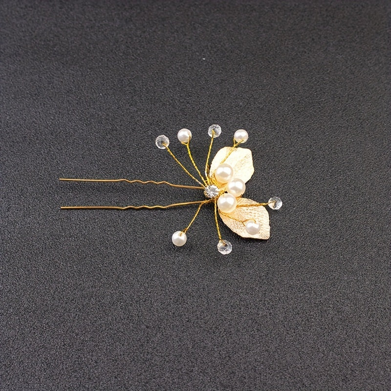 Golden Leaf Hair Pin Bridal U shaped Pin Headdress Hair Accessories