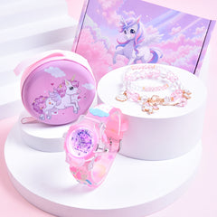 Girls' Magical Watch Set with Glowing Quartz Movement & Heart Charms