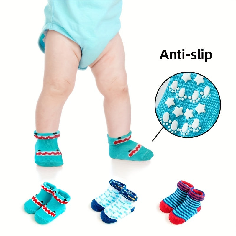3Pairs Newborn Baby Toddler Unisex Socks Shark Print Non slip Floor Socks