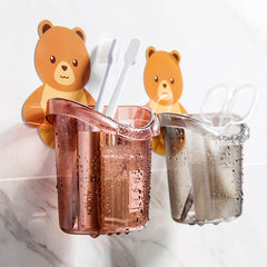Bear Toothbrush Holder Wall Mounted Storage Box for Toothpaste and Toothbrushes