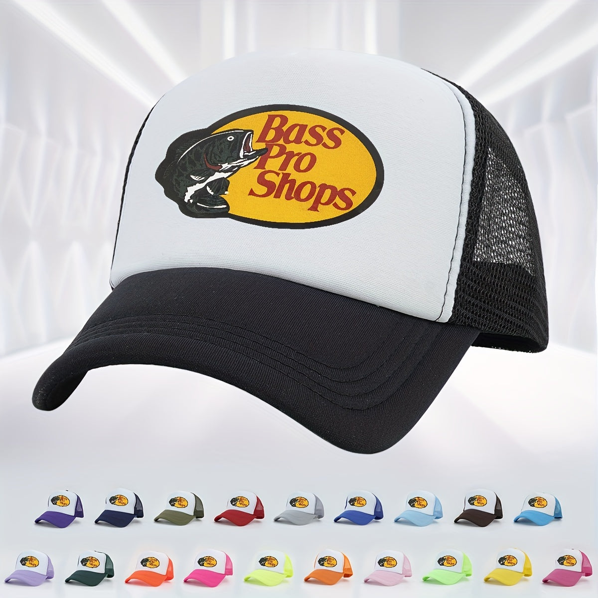 Unisex Hip Hop Trucker Hat Fish Print Baseball Cap Mesh Adjustable D