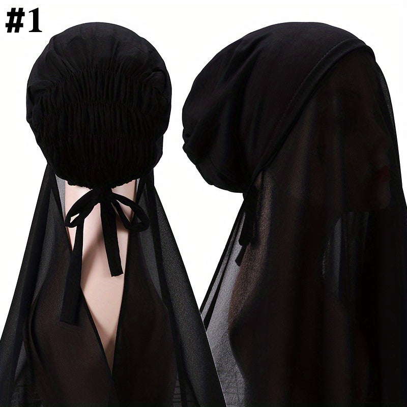 Elastic Chiffon Hijab Cap Solid Head Scarf Thin Breathable Shawl