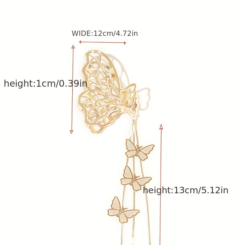 Metal Hollow Butterfly Hair Claw With Tassels Lady Thick Hair Barrette