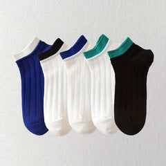 5 Pairs Colorblock Crew Socks Soft & Comfy Low Cut Ankle Socks Women's Stockings