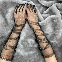 Polka Dot Transparent Long Gloves Mesh Breathable Thin Gloves