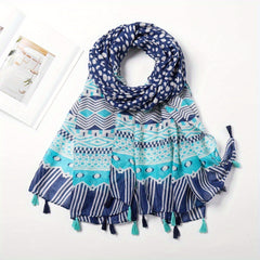 TWOSUN Boho Stripe Scarf Tassel Shawl Sunproof Turban