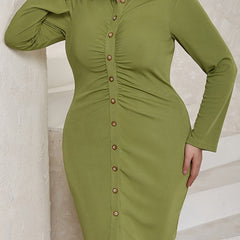  Casual Dress Women's Plus Solid Ruched Button Up Long Sleeve Shirt