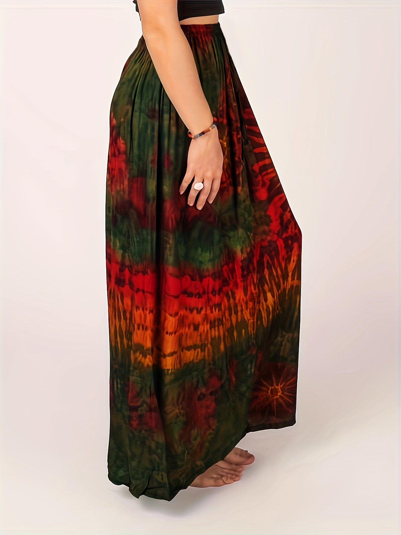  Retro Skirt Women's Plus Tie Dye Elastic High Rise Maxi Skirt