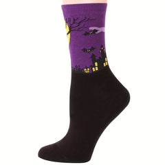 5 Pairs Bat Pattern Socks Halloween Funny Mid Tube Women's Stockings