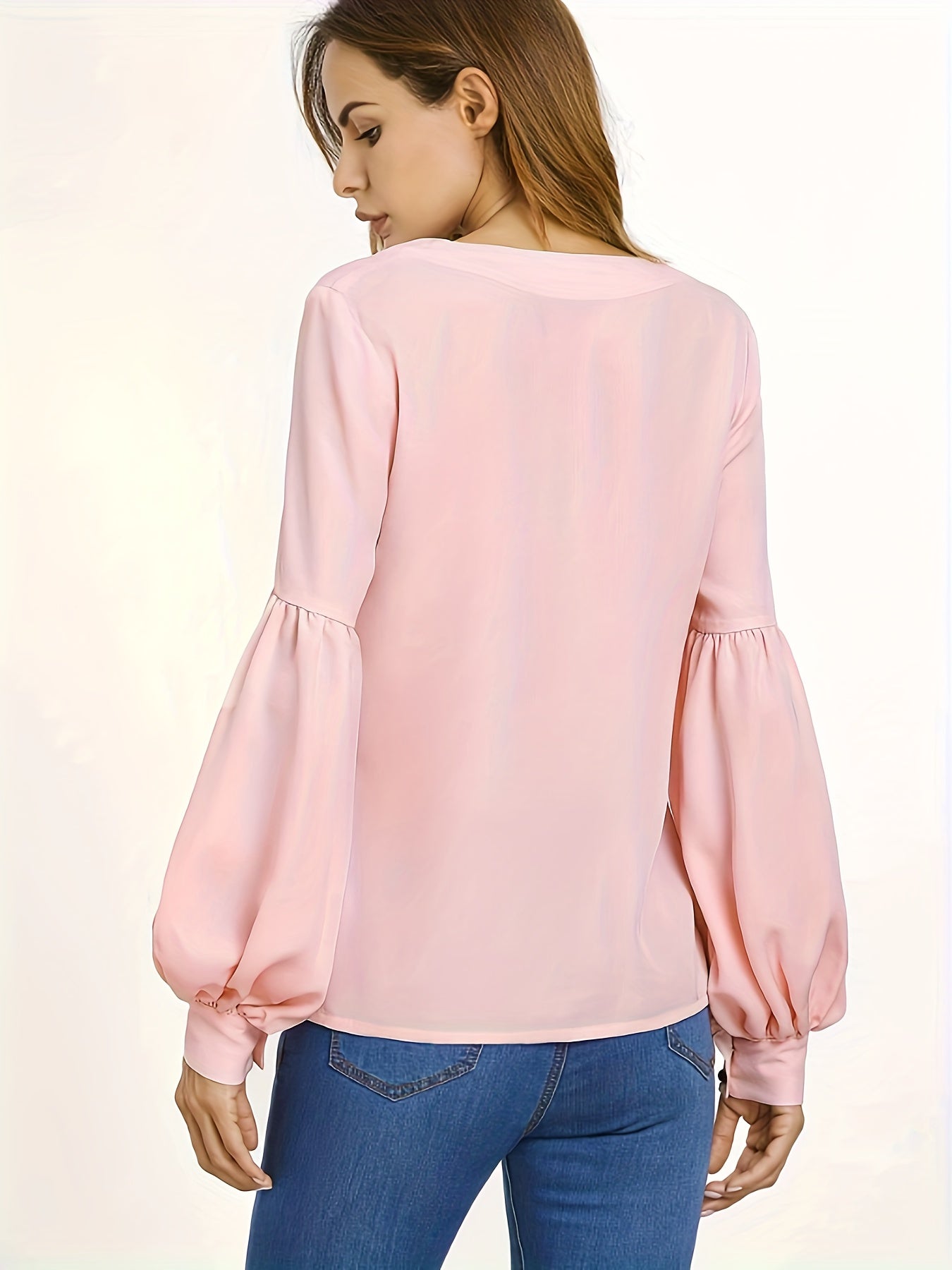  Casual Blouse Women's Plus Solid Stitching Lantern Sleeve