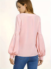  Casual Blouse Women's Plus Solid Stitching Lantern Sleeve