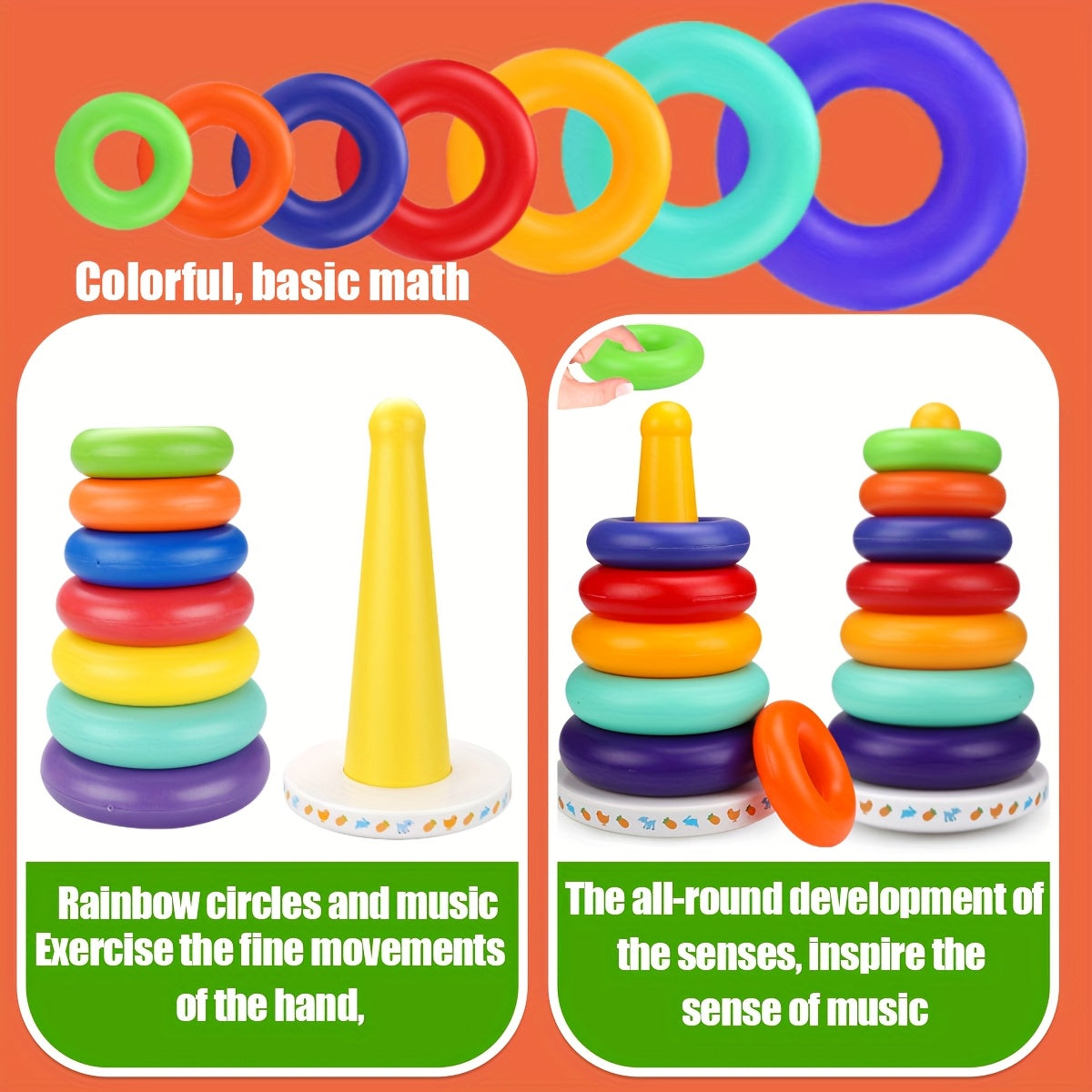 Sensory Rainbow Stacking Tower Toys for Ages 0 Early Educational Toys