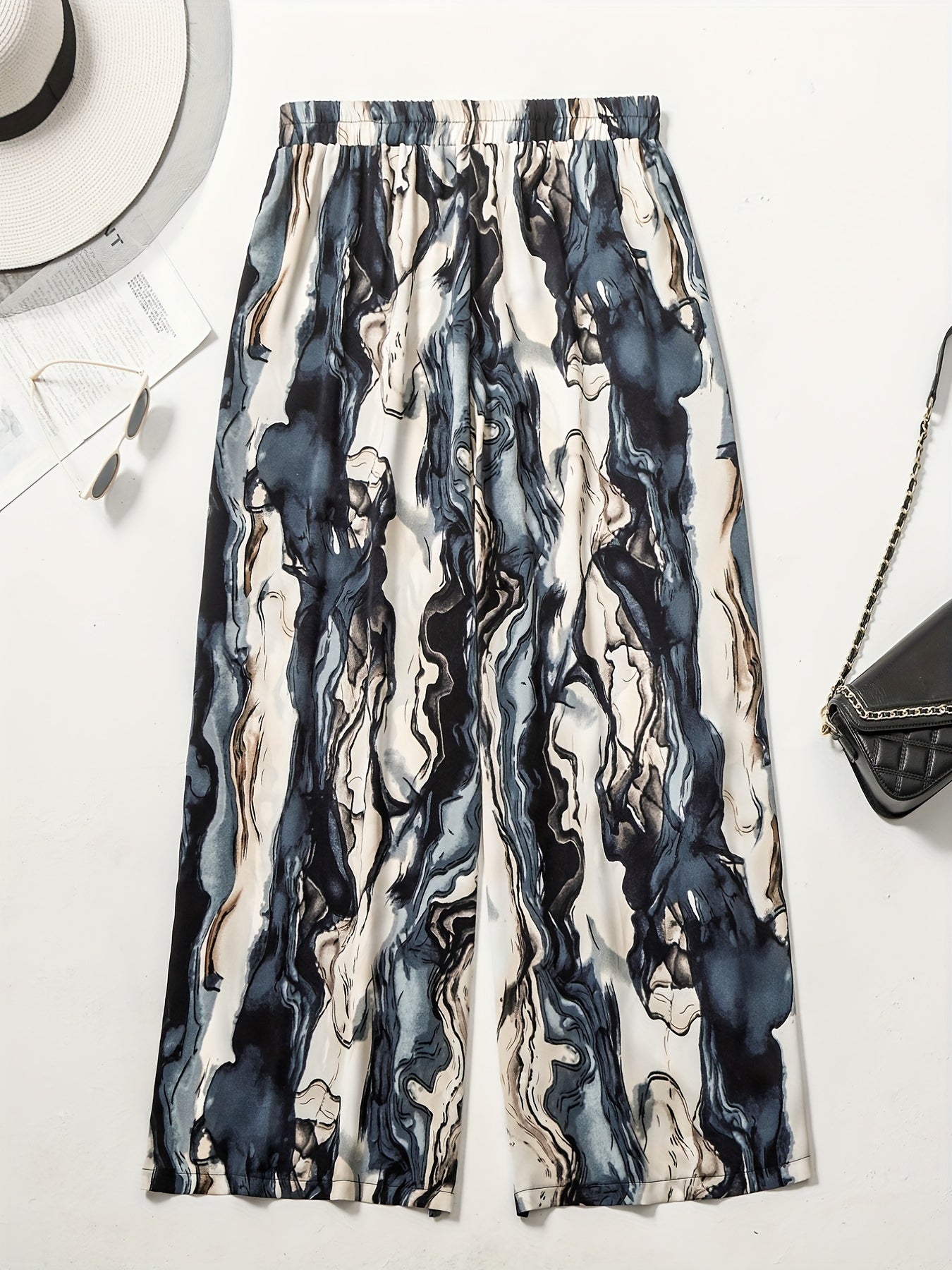 Marble Print High Rise Wide Leg Trousers