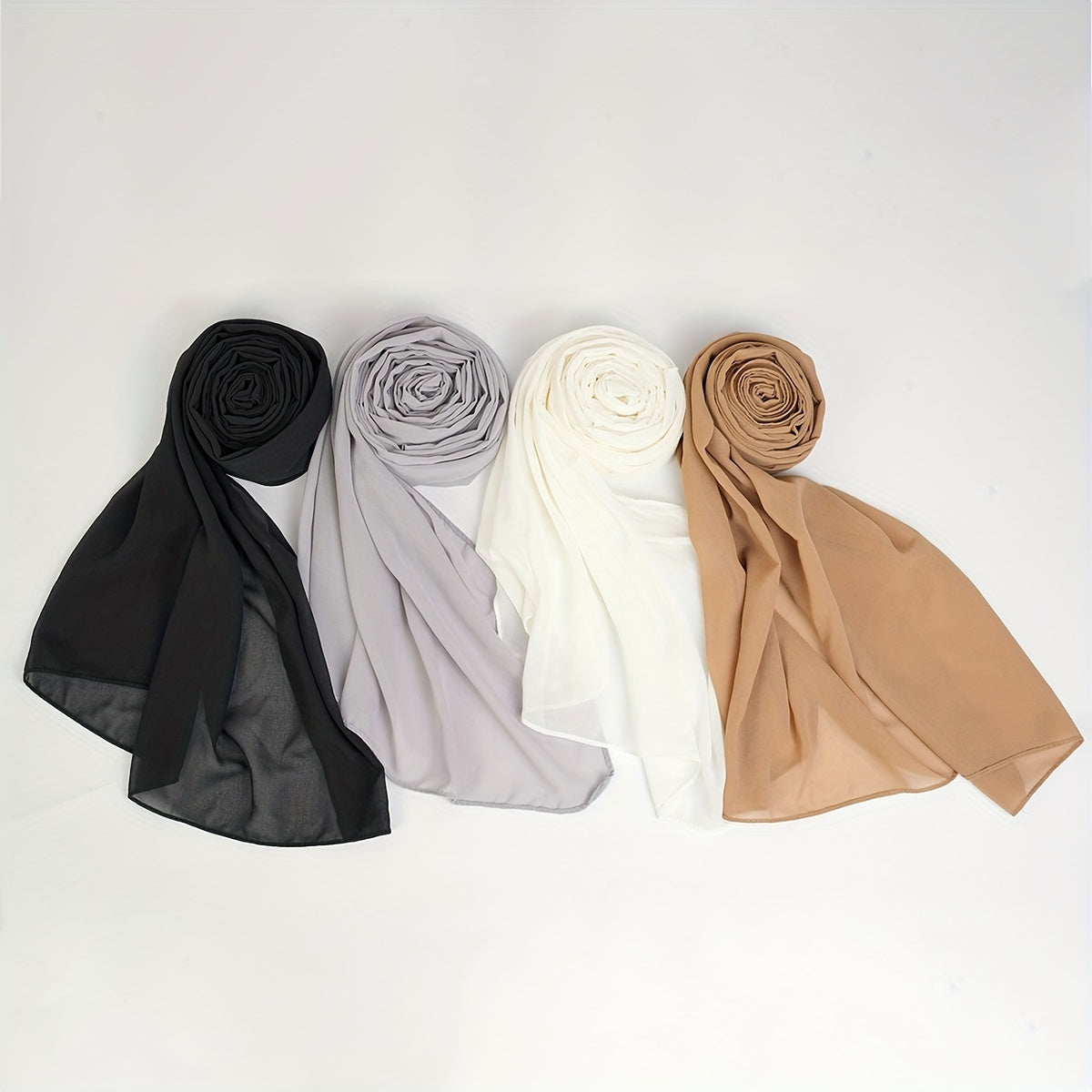 4pcs Chiffon Scarf Solid Hijab Thin Breathable Shawl Women Casual Headscarf