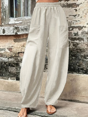  Solid High Rise Loose Pants With Pockets