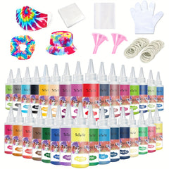 Tie Dye Kit - 32 Colors Fabric Paint Squeeze Bottles Rubber Bands