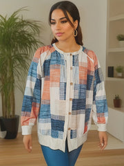  Patchwork Open Front Cardigan