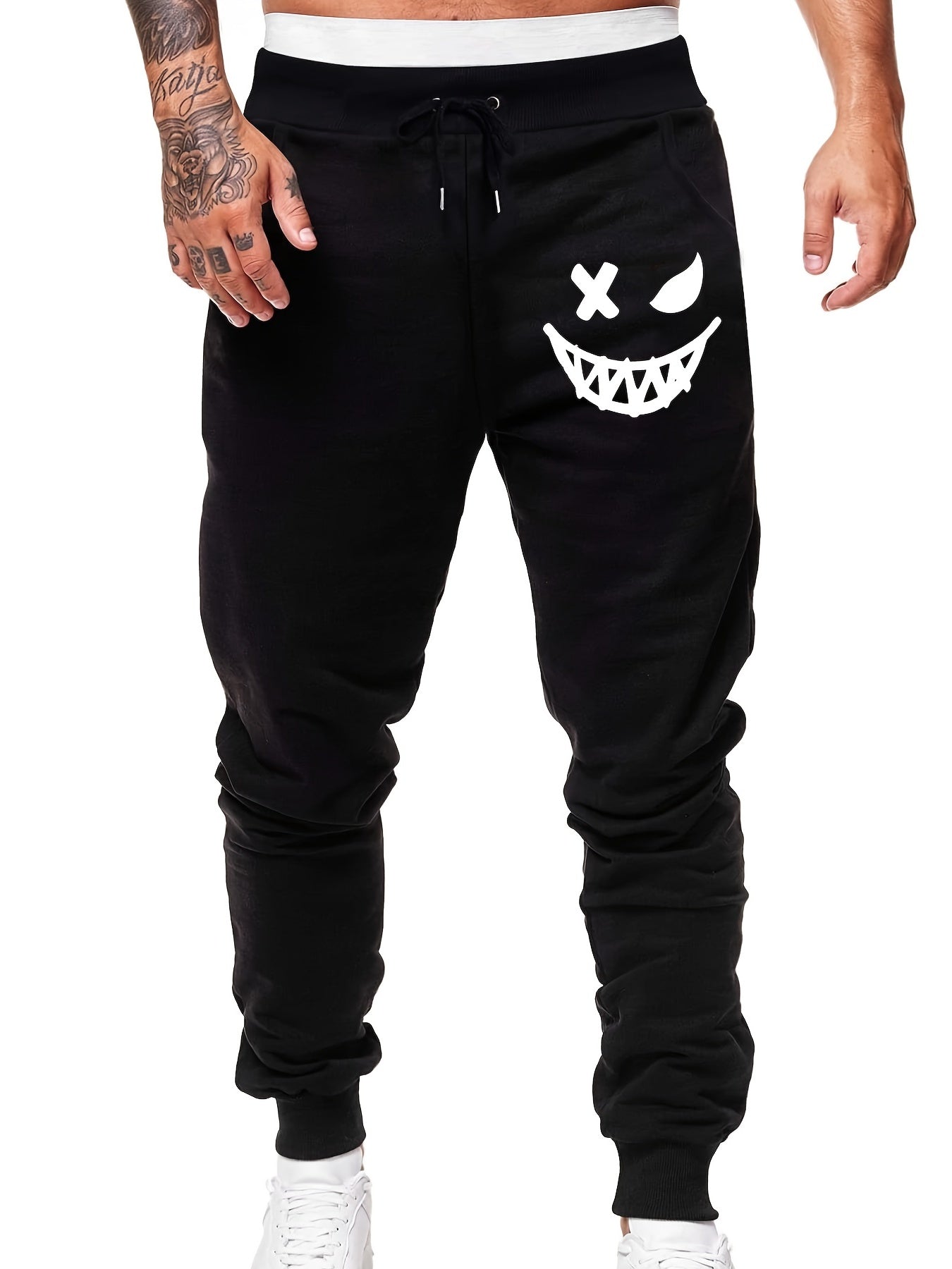 Men's Devil Smile Face Print Sweatpants Elastic Waist Sport Jogger Pants