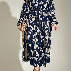 Casual Lantern Sleeve Layered Dress With Belt