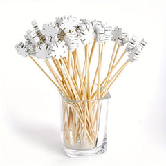 50pcs Mixed Snowflake Wooden Fruit Skewers Christmas Wedding Bamboo Picks