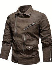 Men's PU Leather Lapel Thermal Jacket for Fall and Winter Outdoor Activities