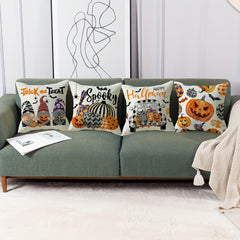 Halloween Pumpkin and Faceless Man Throw Pillow Cover 17.7x17.7in