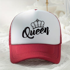 Queen Crown Print Trucker Hat Mesh Breathable Baseball Cap for Women