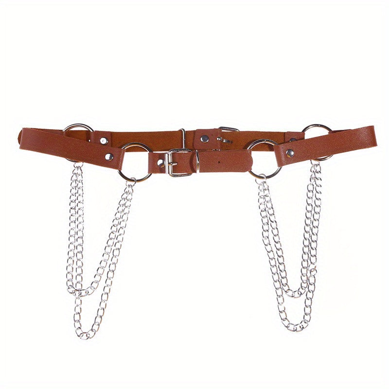 Layered Chain Tassel Punk Belt Gothic Solid PU Leather Chain Belt