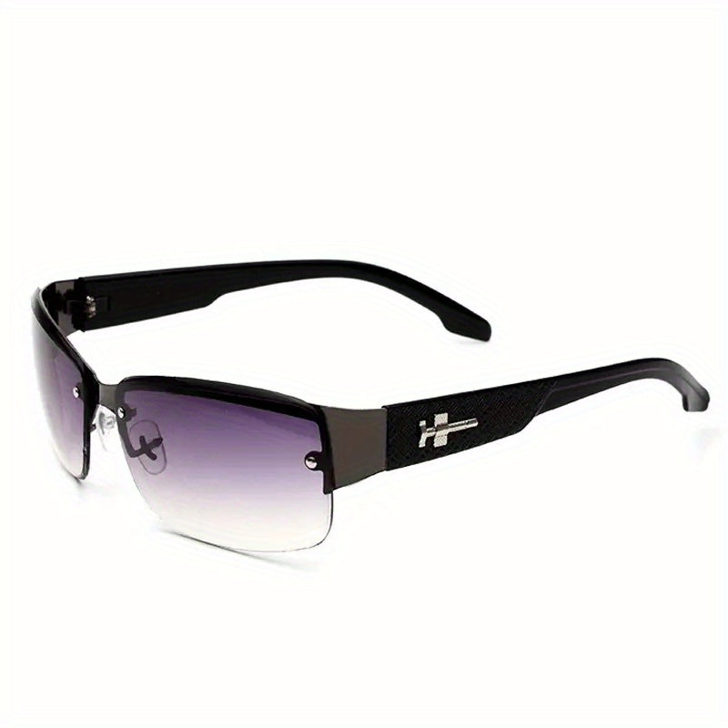 Semi Rimless Sunglasses Gradient Lens Rhinestone Decor Eyewear
