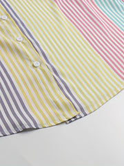 Plus Size Stripe Print Button Up Long Sleeve Shirt Top