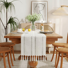 Boho Tassel Embroidered Table Runner 12 9x72in