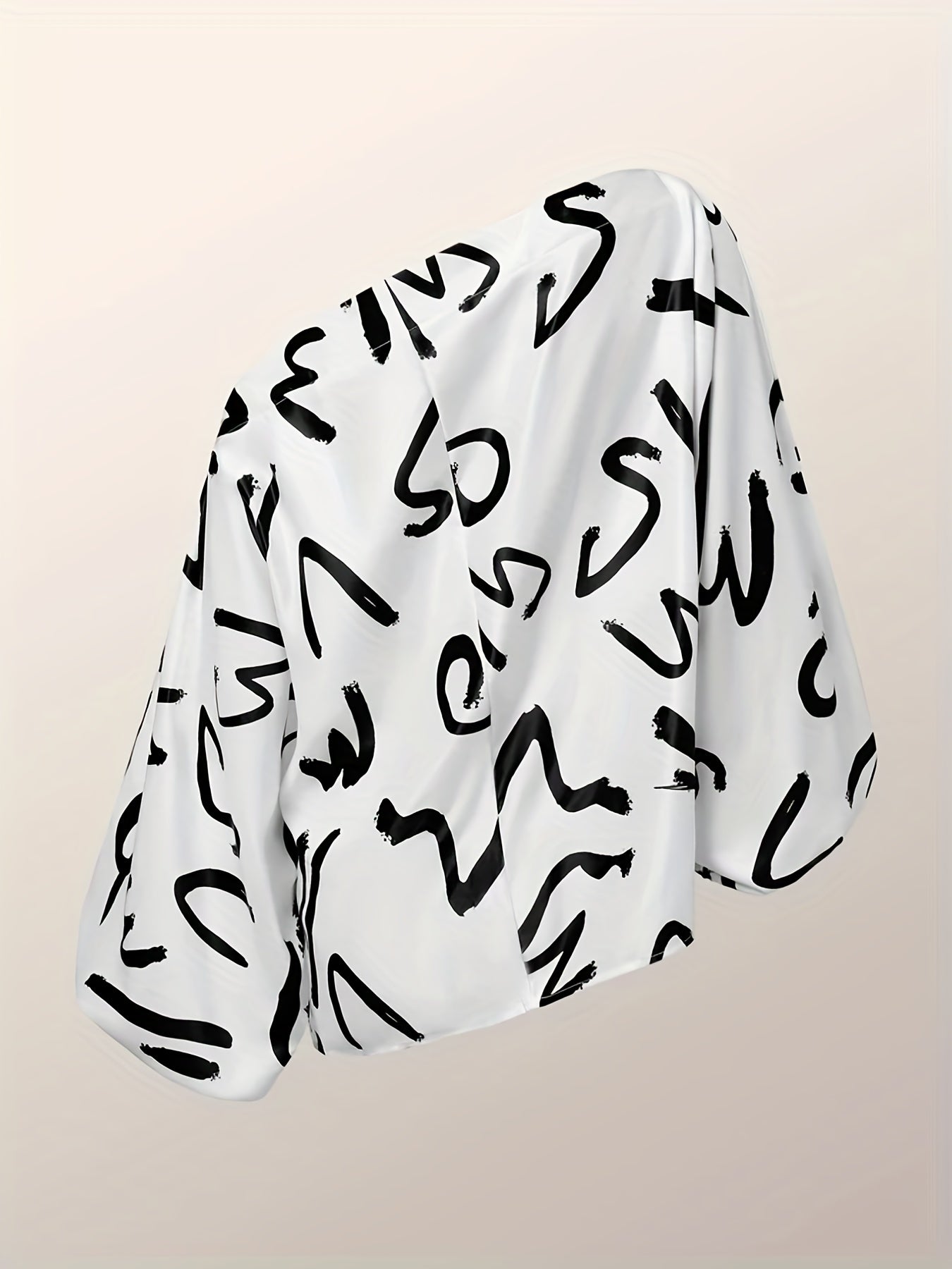  Graffiti Print One Shoulder Lantern Sleeve Top