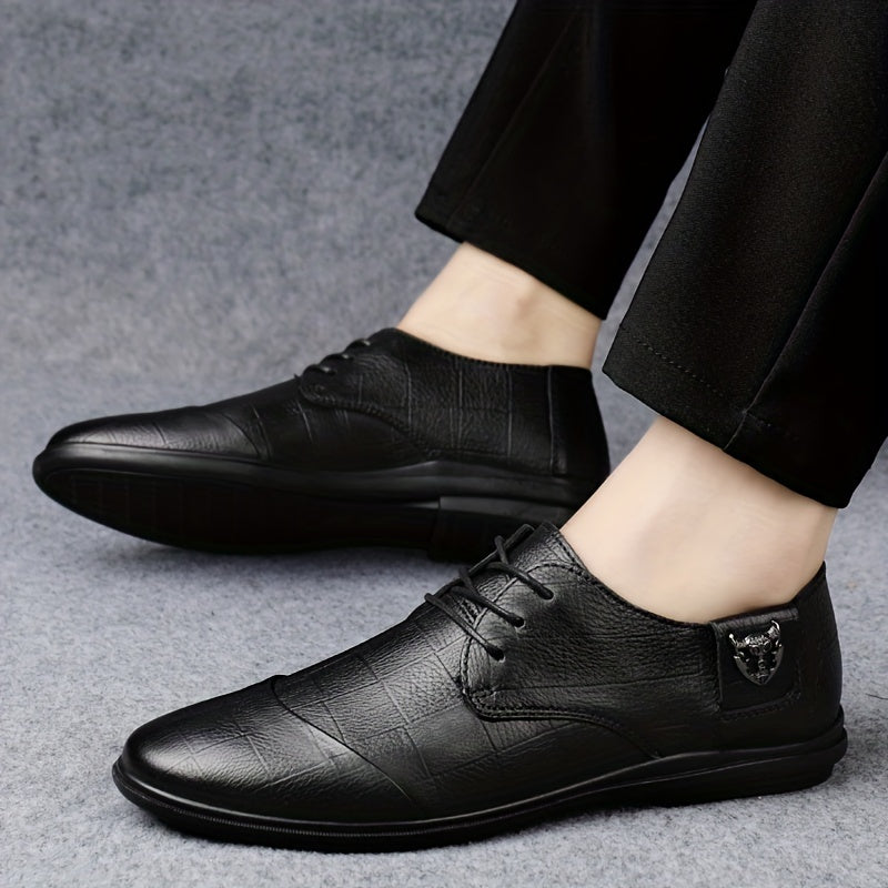 Men's Plaid Leather Derby Shoes for Wedding Business