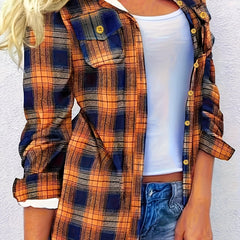  Plaid Print Button Up Long Sleeve Shirt Top