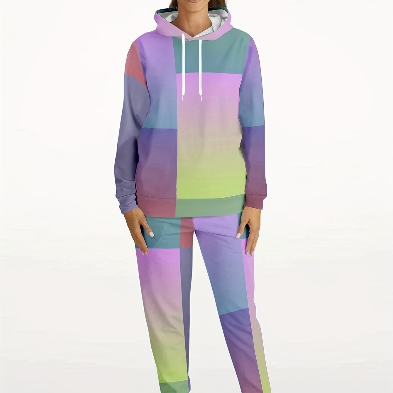  Colorblock Long Sleeve Hoodie & Joggers Set