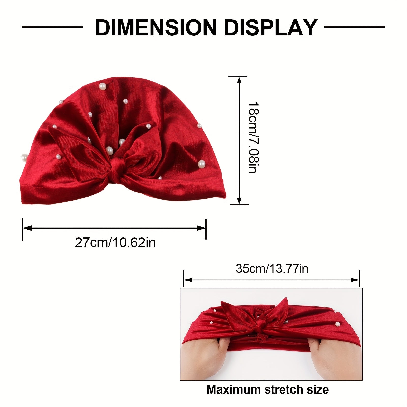 Velvet Bow Turban Hat Rhinestone Elastic Head Wrap