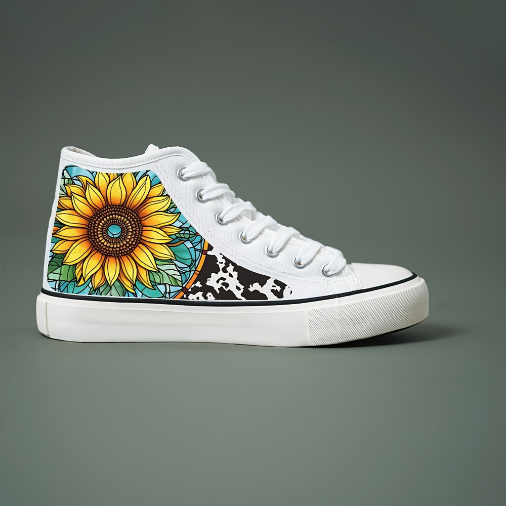 Flower Print Chunky Canvas Sneakers High Top Skate Shoes