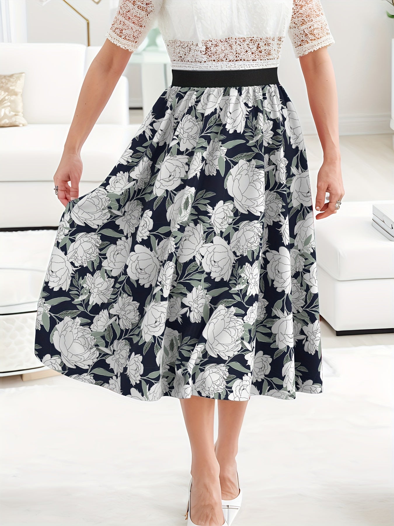  Casual Skirt Women's Floral Print High Rise Maxi Skirt