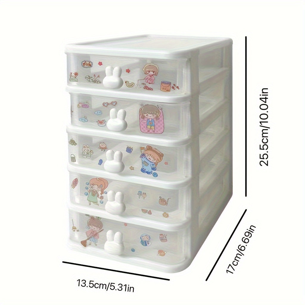 5 Layer Desktop Storage Box - Transparent Little Rabbit Stationery