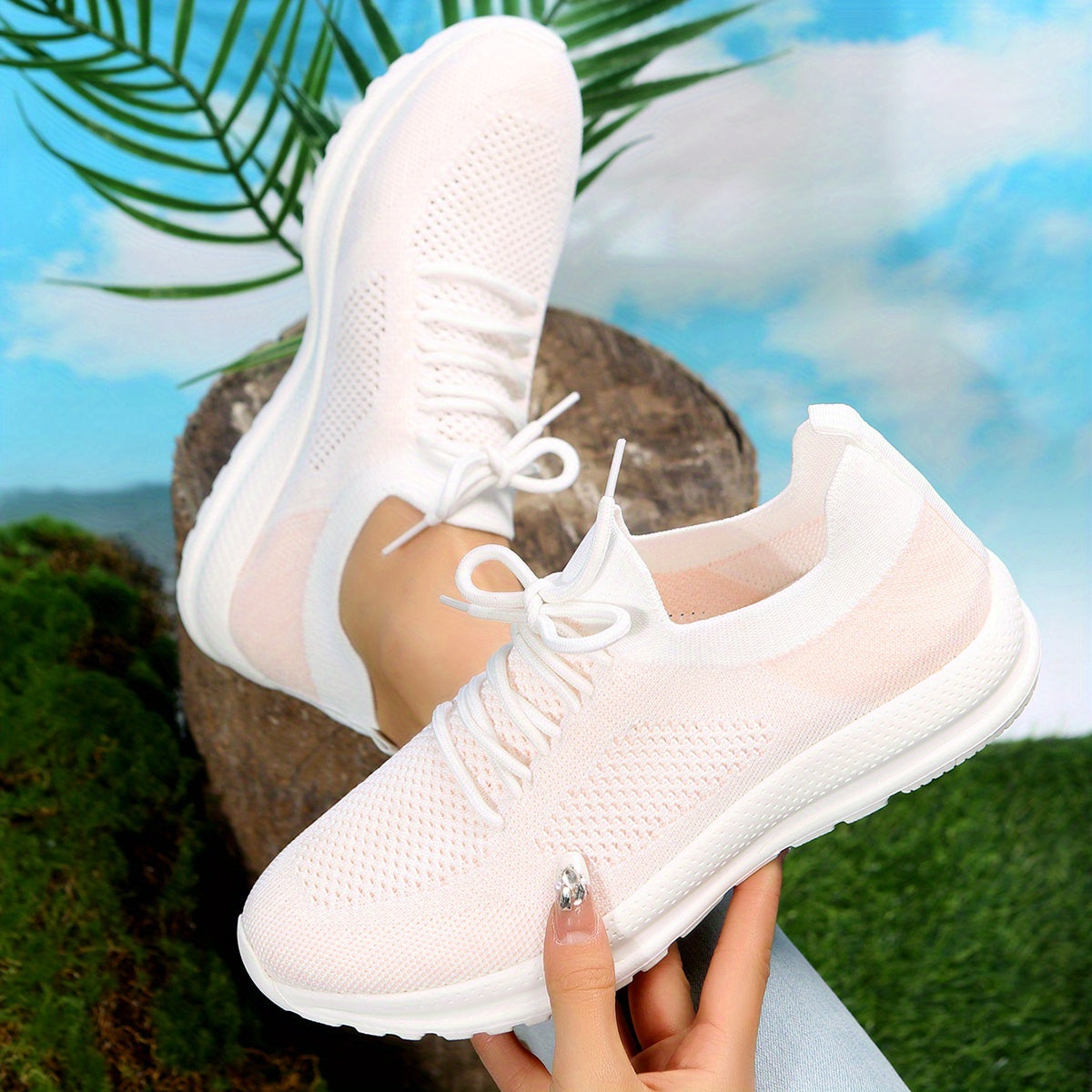 Women's Breathable Knit Sneakers Lightweight Lace Up Shoes
