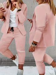  Casual Suit Set Women's Blazer & Drawstring Pants Suit